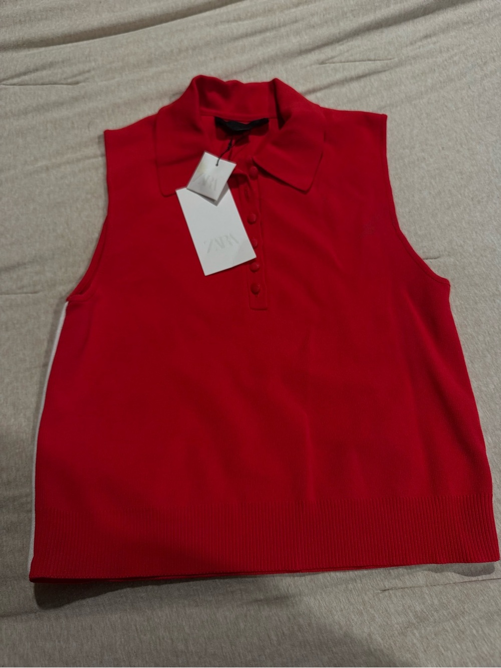 Zara Bright Red Sleeveless Polo Knit Top